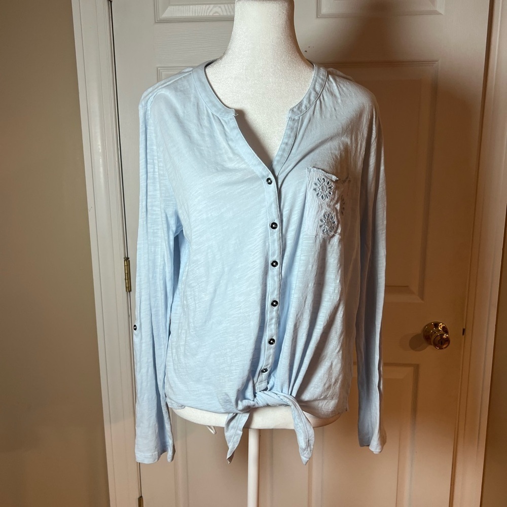 Style & Co. Women’s Light Blue Tie-Front Lightweight Long Sleeve Shirt Size M